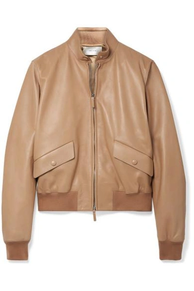 The Row Erhly Zip-front Leather Bomber Jacket In Beige