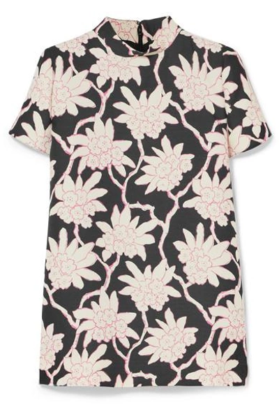 Valentino Rhododendron Print Wool & Silk Top In Black