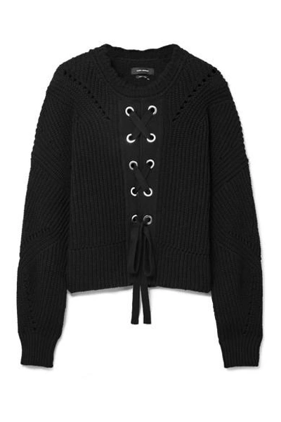 Isabel Marant Lacy Grommet-studded Lace-up Sweater In Black