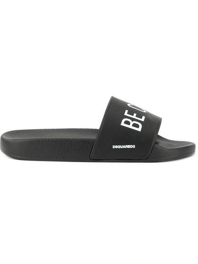 Dsquared2 Be Cool Be Nice Rubber Slide Sandals In Black