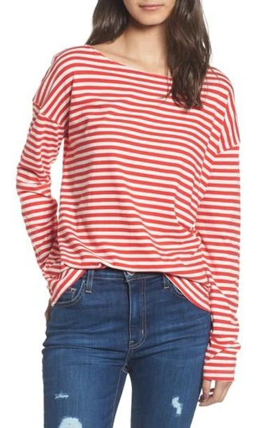 Current Elliott The Breton Cotton Long-sleeve T-shirt In Red White Stripe