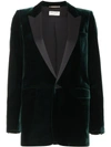 Saint Laurent Satin-trimmed Velvet Tuxedo Blazer In Green