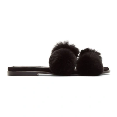 Alexander Wang 10mm Ava Fur Pompom Slide Sandals In Black 001