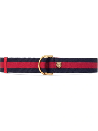 Gucci Web Belt With D-ring In Blue, Red