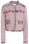 MSGM Fringe-trimmed cotton-blend tweed jacket,US 4772211933920283