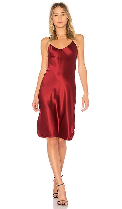 Nili Lotan V-neck Raw-hem Silk-satin Dress In Red