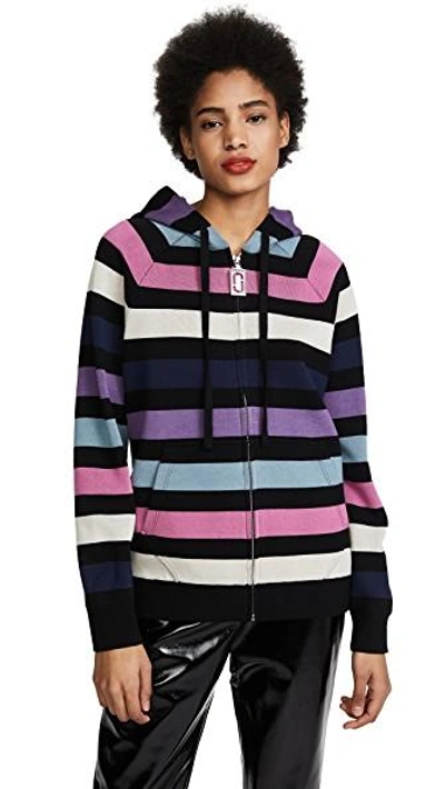 Marc Jacobs Zip-front Striped Hooded Jacket In Black