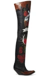 VETEMENTS WOMAN PAINTED LEATHER OVER-THE-KNEE BOOTS BLACK,US 4772211933607144