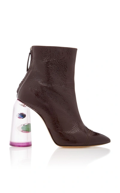 Ellery Patent Leather And Marbled Perspex Ankle Boots In Burgundy