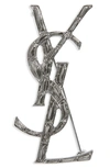Saint Laurent Opyum Ysl Crocodile Brooch In Silver In Argent Oxyde
