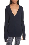Theory Button Sleeve Pullover Sweater In Deep Navy
