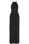 MICHAEL KORS WOMAN BELTED PLISSÉ-CHIFFON GOWN BLACK,US 1071994537593247