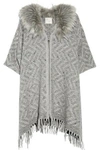 JOIE WOMAN PURNIMA OVERSIZED FAUX FUR-TRIMMED WOVEN WOOL-BLEND CARDIGAN GRAY,US 2526016084047681