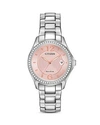 Citizen Silhouette Crystal Womens Crystal Accent Silver Tone Stainless Steel Bracelet Watch Fe1140-86x In Pink/silver