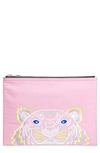 KENZO KANVAS TIGER EMBROIDERED A4 POUCH - PINK,F855PM302F20