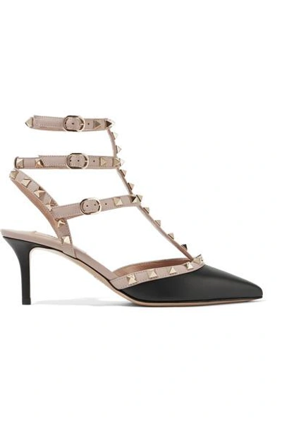 Valentino Garavani Valentino Rockstud Caged 65 Patent Ankle Strap Pump In Animal Print