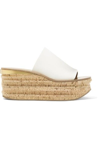 Chloé 'camille' Cork Wedge Leather Slide Sandals In White