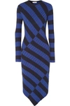 ALTUZARRA WHISTLER ASYMMETRIC STRIPED RIBBED-KNIT DRESS