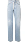 OFF-WHITE DISTRESSED HIGH-RISE STRAIGHT-LEG JEANS