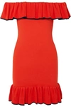 REBECCA VALLANCE Capri off-the-shoulder ruffled stretch-knit mini dress