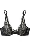 AGENT PROVOCATEUR ESSIE SATIN-TRIMMED LEAVERS LACE AND STRETCH-TULLE UNDERWIRED BRA