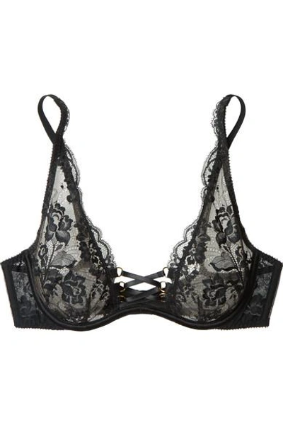 Agent Provocateur Essie Satin-trimmed Leavers Lace And Stretch-tulle Underwired Bra In Black