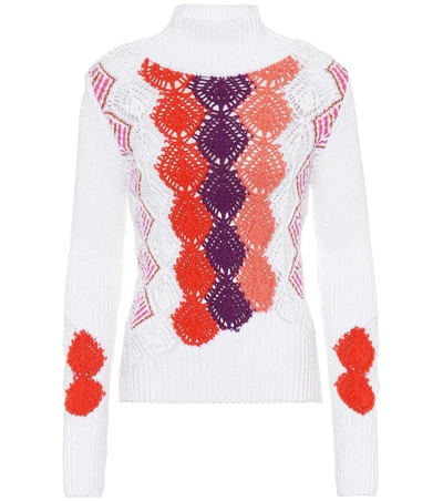 Peter Pilotto Crochet-panel Ribbed-knit Cotton-blend Sweater In Navy