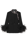 PRADA FEATHER-TRIMMED SILK-CREPON TOP