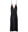 FLEUR DU MAL Black Sheer Plunge Bias Slip Dress,210000028898