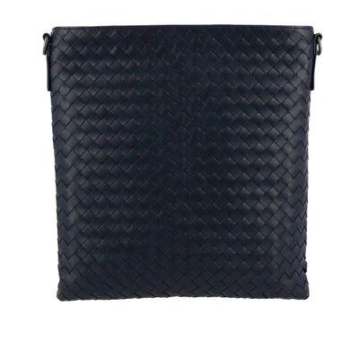 Bottega Veneta Leather Intrecciato Cross Body Bag In Navy