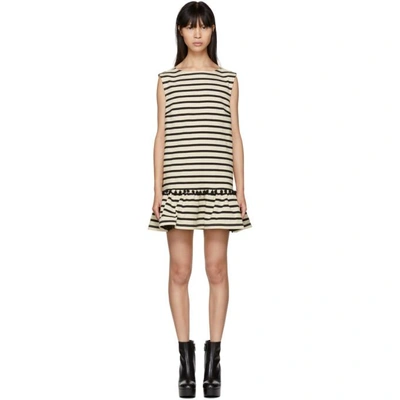 Marc Jacobs White & Black Striped Pom Pom Dress In Black-white