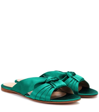 Gianvito Rossi Satin Bow Knot Slide Sandal In Emerald