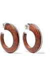 FRED LEIGHTON COLLECTION 18-KARAT WHITE GOLD, PALISANDER WOOD AND DIAMOND HOOP EARRINGS