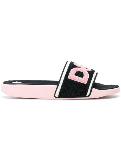 Dolce & Gabbana 20mm Logo Terrycloth Slide Sandals In Black
