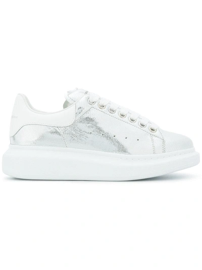 Alexander Mcqueen Silver Leather Oversized Trainers In Grey