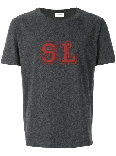 Saint Laurent Sl Printed Cotton Jersey T-shirt In Lead