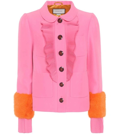 Gucci Wool Silk Jacket With Mink Detail In Mink, Pink