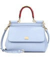 Dolce & Gabbana Mini Sicily Leather Bag With Embellished Handle In Light Blue