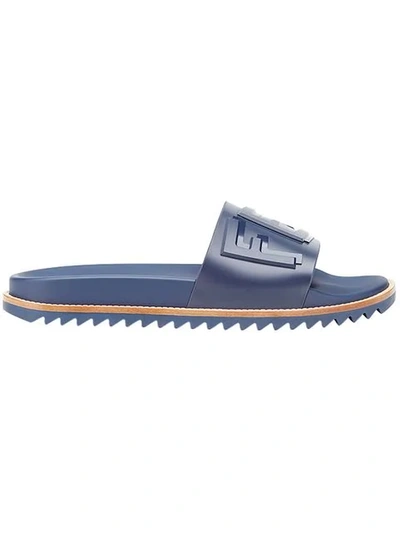 Fendi Logo-embossed Slide Sandals In F0rbb Blue Denim