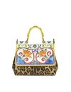 DOLCE & GABBANA SICILY SHOULDER BAG IN DAUPHINE LEATHER WITH MAIOLIC,10046108