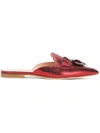 Alberta Ferretti Mia Metallic-leather Backless Loafers In Red