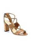 JIMMY CHOO Margo 80 Cork-Heel Leather Lace-Up Sandals,0400093851212