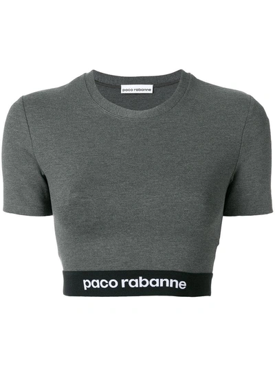 Paco Rabanne Logo Print Cropped T In Grey