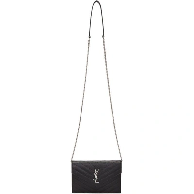 Saint Laurent Black & Silver Monogramme Envelope Chain Bag In Black Silver Hw