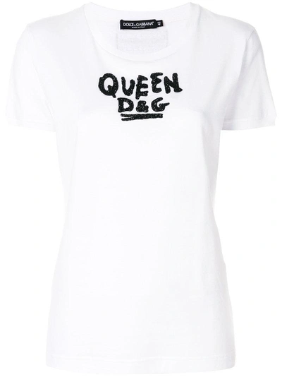 Dolce & Gabbana Sequin Slogan T-shirt In White