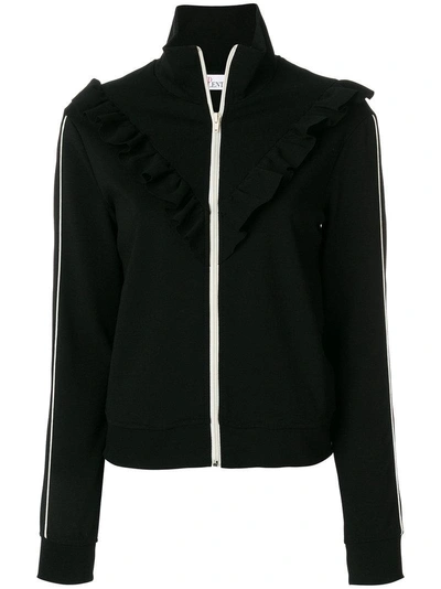 Red Valentino Ruffle-trimmed High-neck Track Top In Black