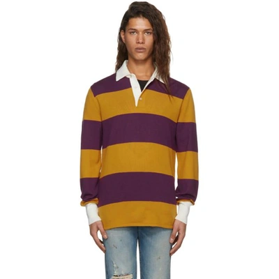 Gucci Striped Polo With Thanatos Embroidery In Bordeaux, Orange
