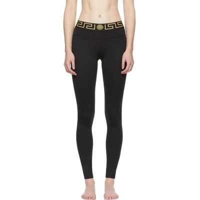 Versace Jacquard-trimmed Stretch-cotton Leggings In Black