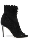 JIMMY CHOO WOMAN DEI PERFORATED SUEDE PEEP-TOE ANKLE BOOTS BLACK,US 1071994536671011