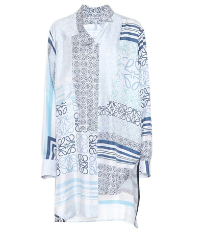 Loewe Asymmetrical Printed Silk Satin Shirt In Multicolor